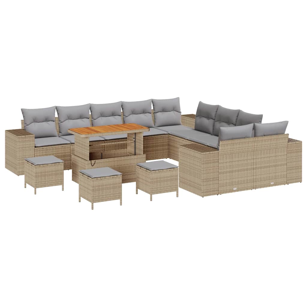 Tuin Sofa Set 14 pcs Beige en Licht Grijs poly rattan is nu te koop bij PeponiXL, paradijselijk wonen!