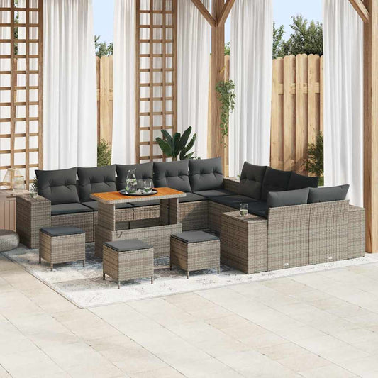 Tuin Sofa Set met kussen 14 pcs Grijs poly rattan is nu te koop bij PeponiXL, paradijselijk wonen!