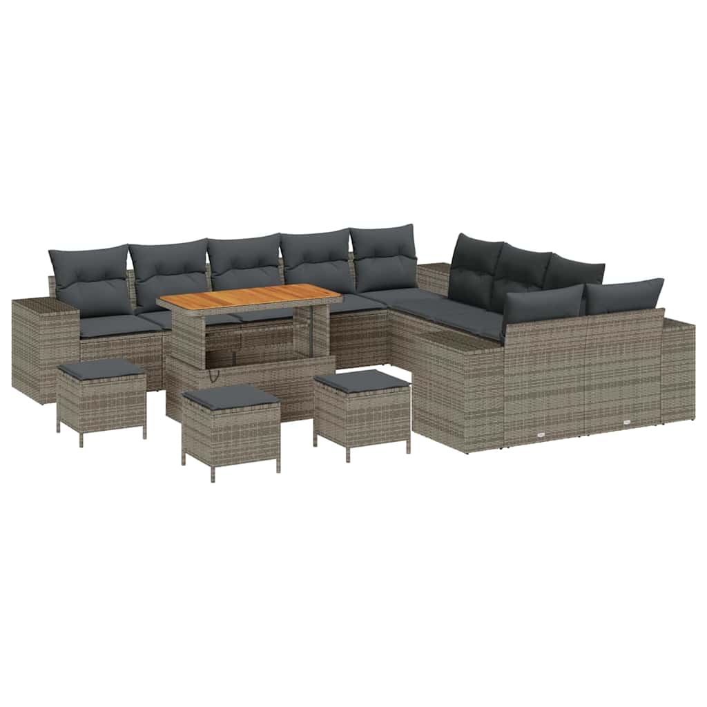 Tuin Sofa Set met kussen 14 pcs Grijs poly rattan is nu te koop bij PeponiXL, paradijselijk wonen!