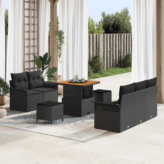 Tuin Sofa Set met kussen met opslag 8 pcs Zwart is nu te koop bij PeponiXL, paradijselijk wonen!