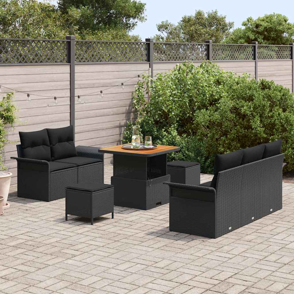 Tuin Sofa Set met kussen met opslag met kussen 8 pcs Zwart is nu te koop bij PeponiXL, paradijselijk wonen!