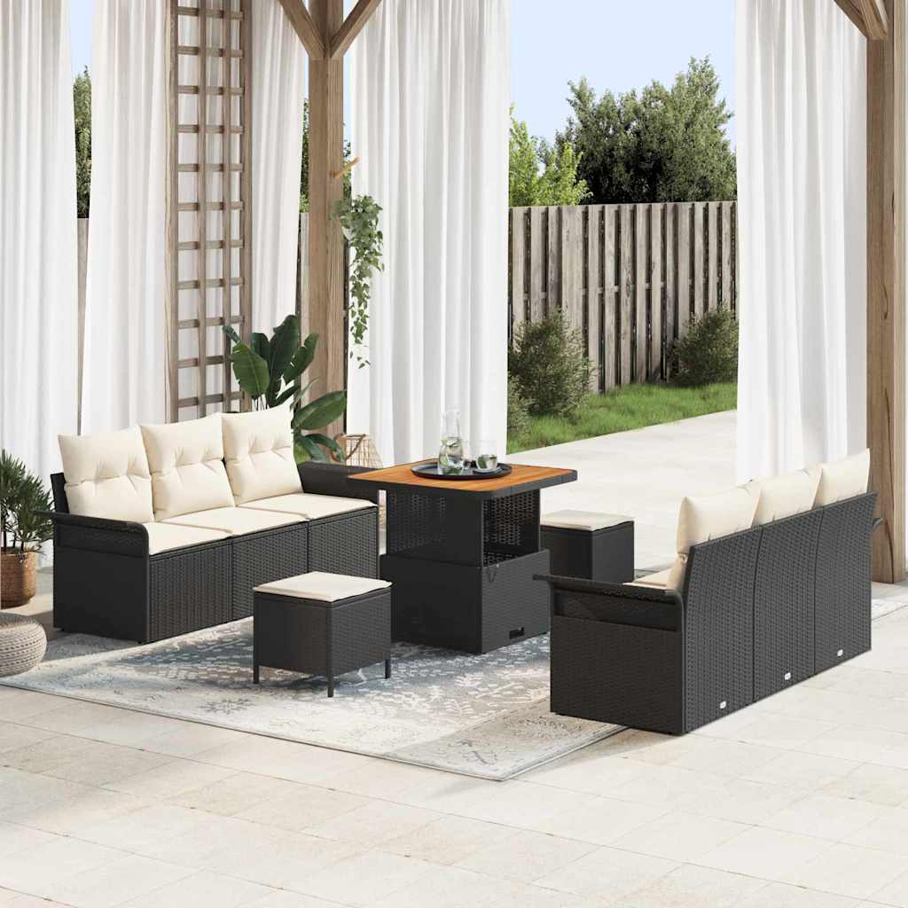 Tuin Sofa Set met kussen met opslag 9 pcs Zwart en Crème is nu te koop bij PeponiXL, paradijselijk wonen!