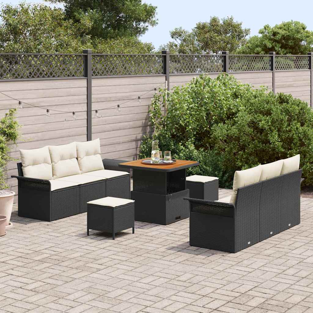 Tuin Sofa Set met kussen met opslag 9 pcs Zwart en Crème is nu te koop bij PeponiXL, paradijselijk wonen!