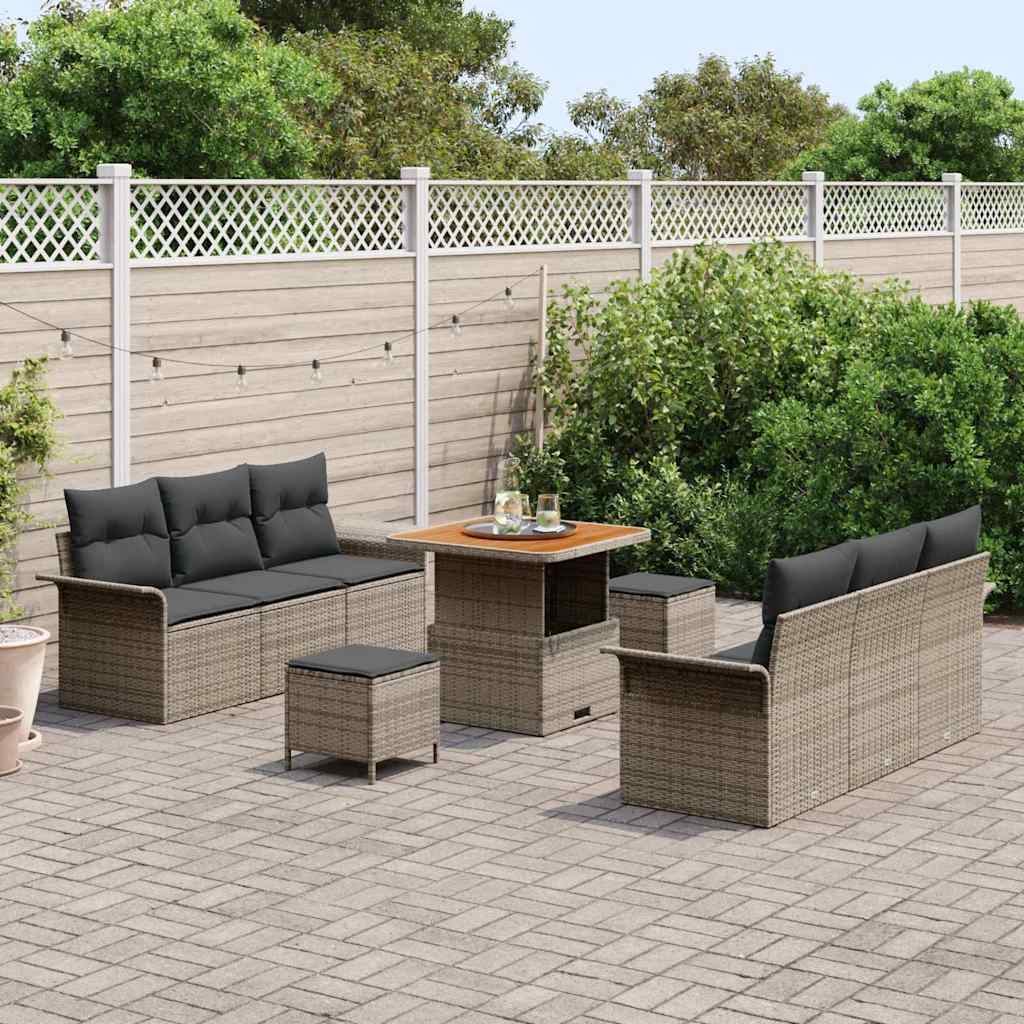 Tuin Sofa Set met kussen met opslag met kussen 9 pcs Grijs is nu te koop bij PeponiXL, paradijselijk wonen!