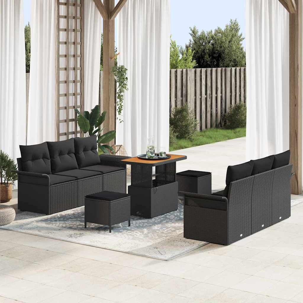 Tuin Sofa Set met kussen met opslag 9 pcs Zwart is nu te koop bij PeponiXL, paradijselijk wonen!