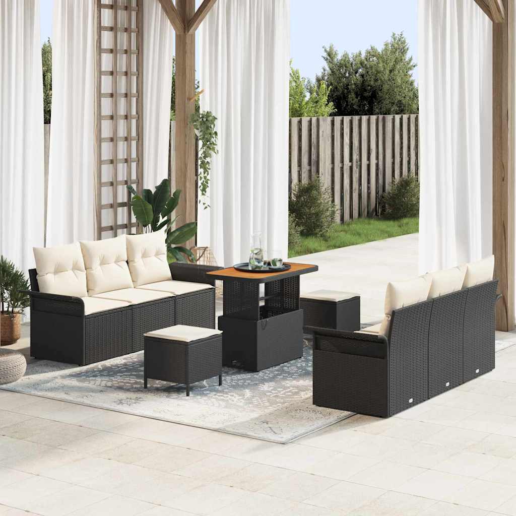Tuin Sofa Set met kussen met opslag 9 pcs Zwart en Crème is nu te koop bij PeponiXL, paradijselijk wonen!