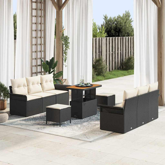 Tuin Sofa Set met kussen met opslag 9 pcs Zwart en Crème is nu te koop bij PeponiXL, paradijselijk wonen!