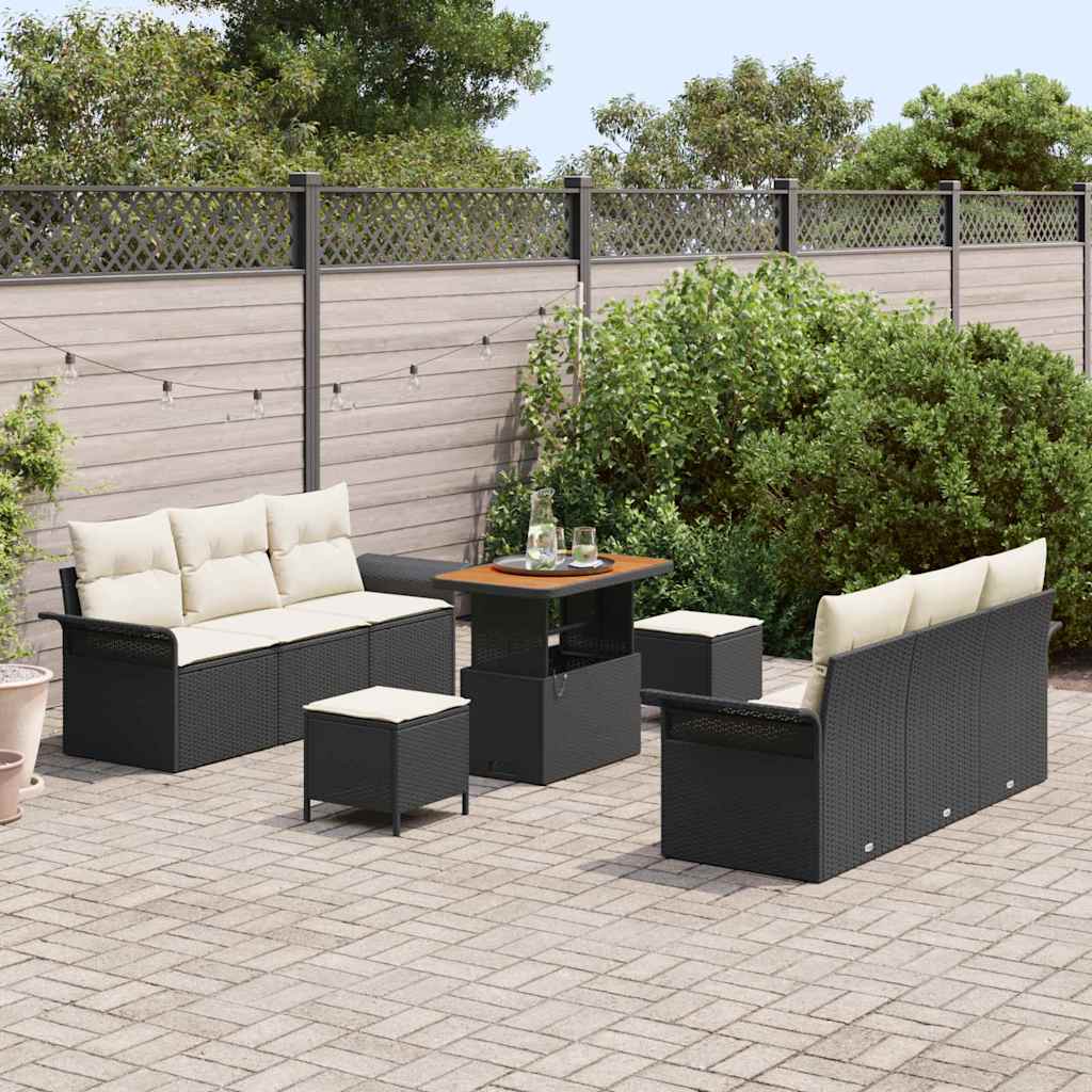 Tuin Sofa Set met kussen met opslag 9 pcs Zwart en Crème is nu te koop bij PeponiXL, paradijselijk wonen!