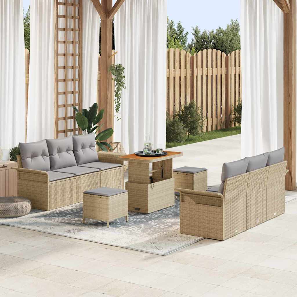 Tuin Sofa Set met kussen met opslag 9 pcs Beige en Licht Grijs is nu te koop bij PeponiXL, paradijselijk wonen!