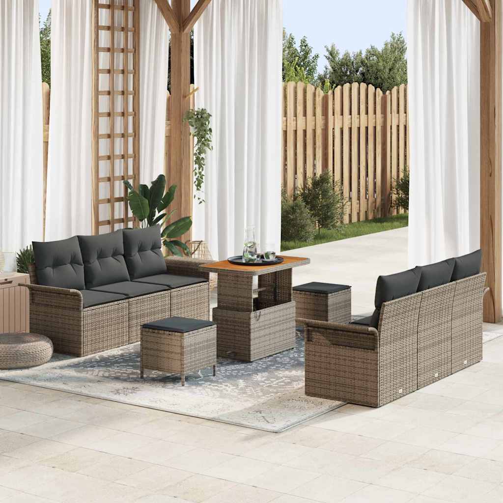 Tuin Sofa Set met kussen met opslag 9 pcs Grijs is nu te koop bij PeponiXL, paradijselijk wonen!