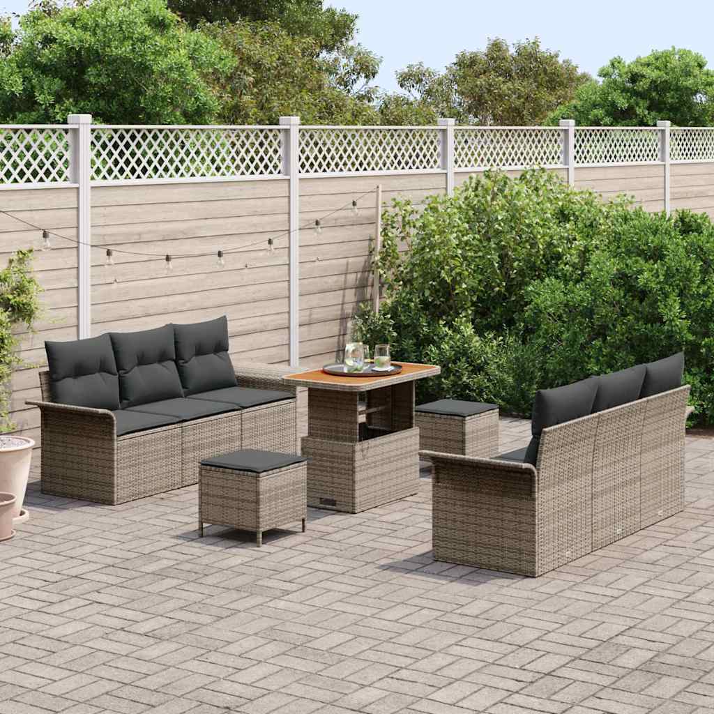 Tuin Sofa Set met kussen met opslag 9 pcs Grijs is nu te koop bij PeponiXL, paradijselijk wonen!