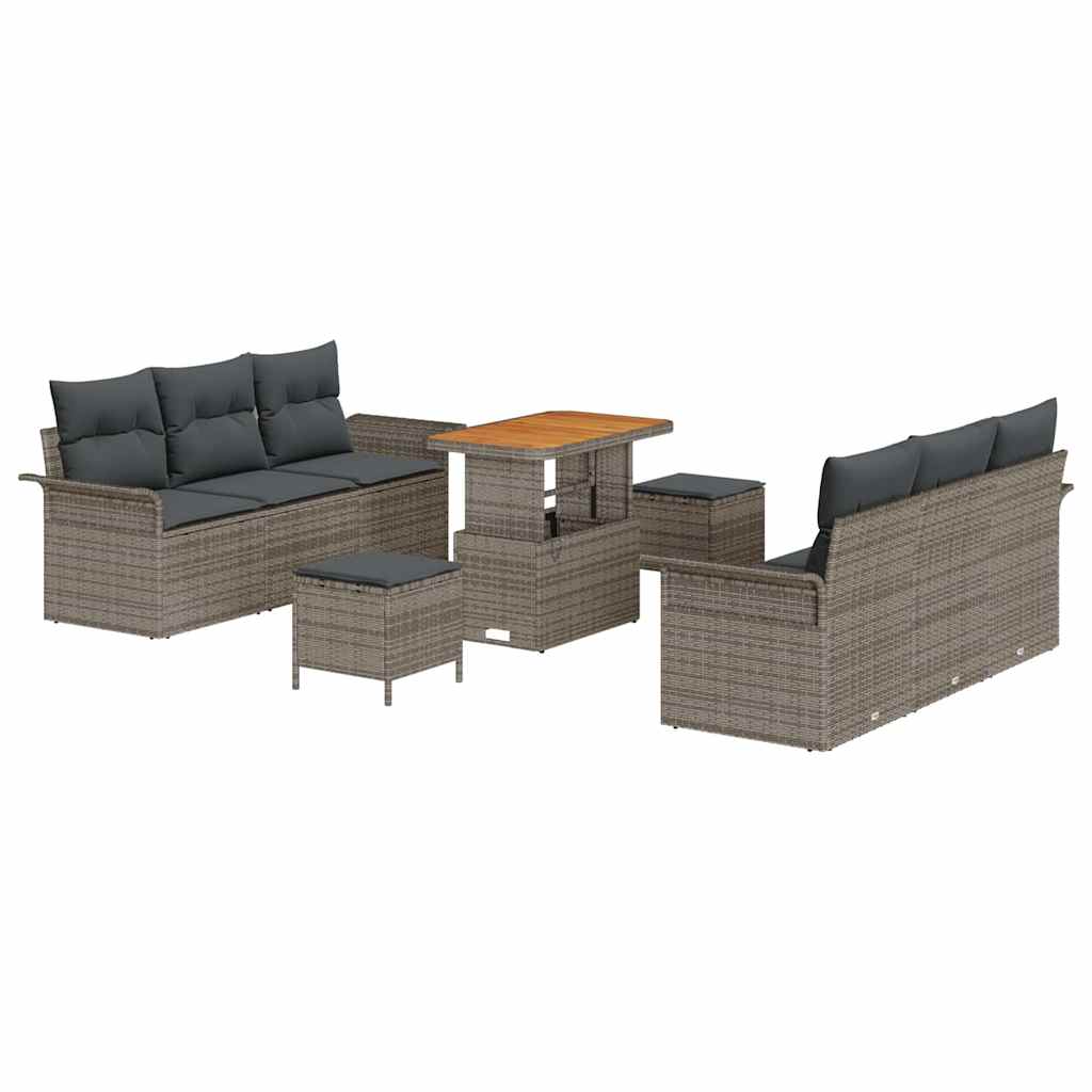 Tuin Sofa Set met kussen met opslag 9 pcs Grijs is nu te koop bij PeponiXL, paradijselijk wonen!