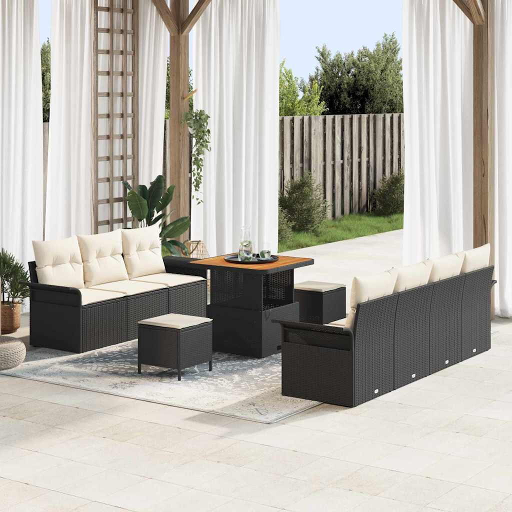 Tuin Sofa Set met kussen met opslag 10 pcs Zwart en Crème is nu te koop bij PeponiXL, paradijselijk wonen!