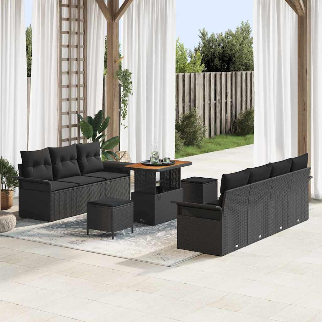 Tuin Sofa Set met kussen met opslag met kussen 10 pcs Zwart is nu te koop bij PeponiXL, paradijselijk wonen!