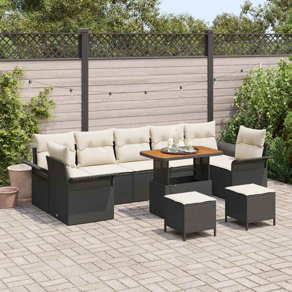 Tuin Sofa Set met kussen met opslag 10 pcs Zwart en Crème is nu te koop bij PeponiXL, paradijselijk wonen!