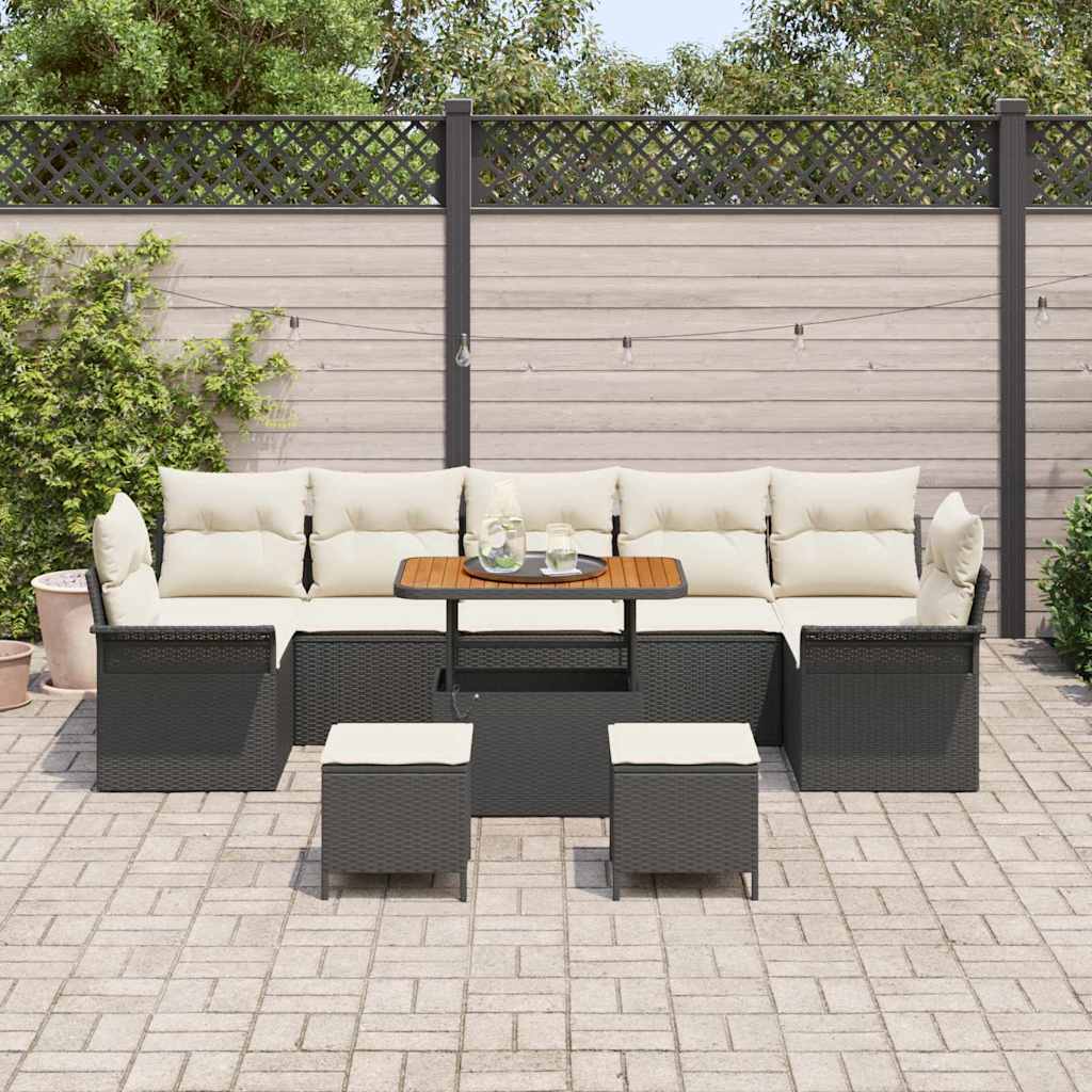 Tuin Sofa Set met kussen met opslag 10 pcs Zwart en Crème is nu te koop bij PeponiXL, paradijselijk wonen!