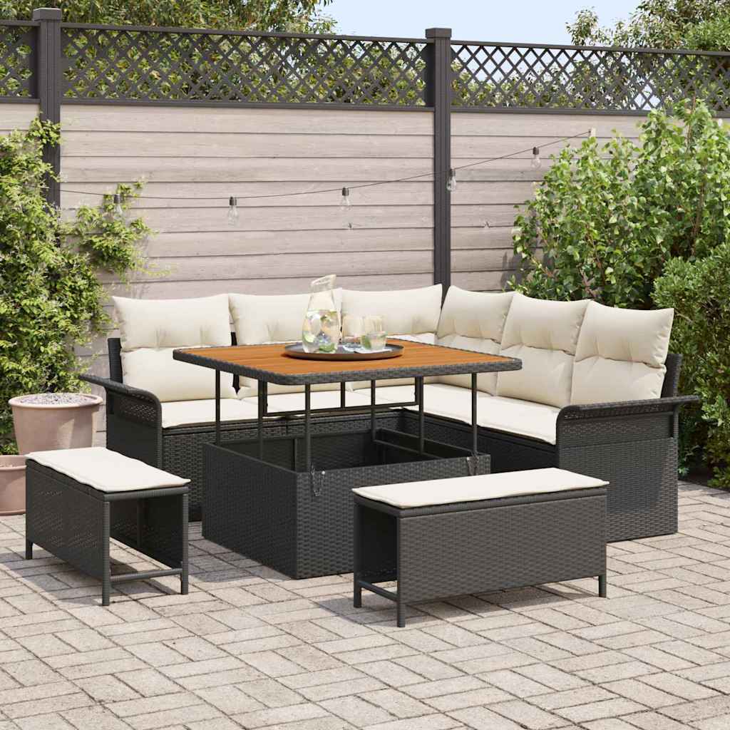 Tuin Sofa Set met kussen met opslag 8 pcs Zwart en Crème is nu te koop bij PeponiXL, paradijselijk wonen!