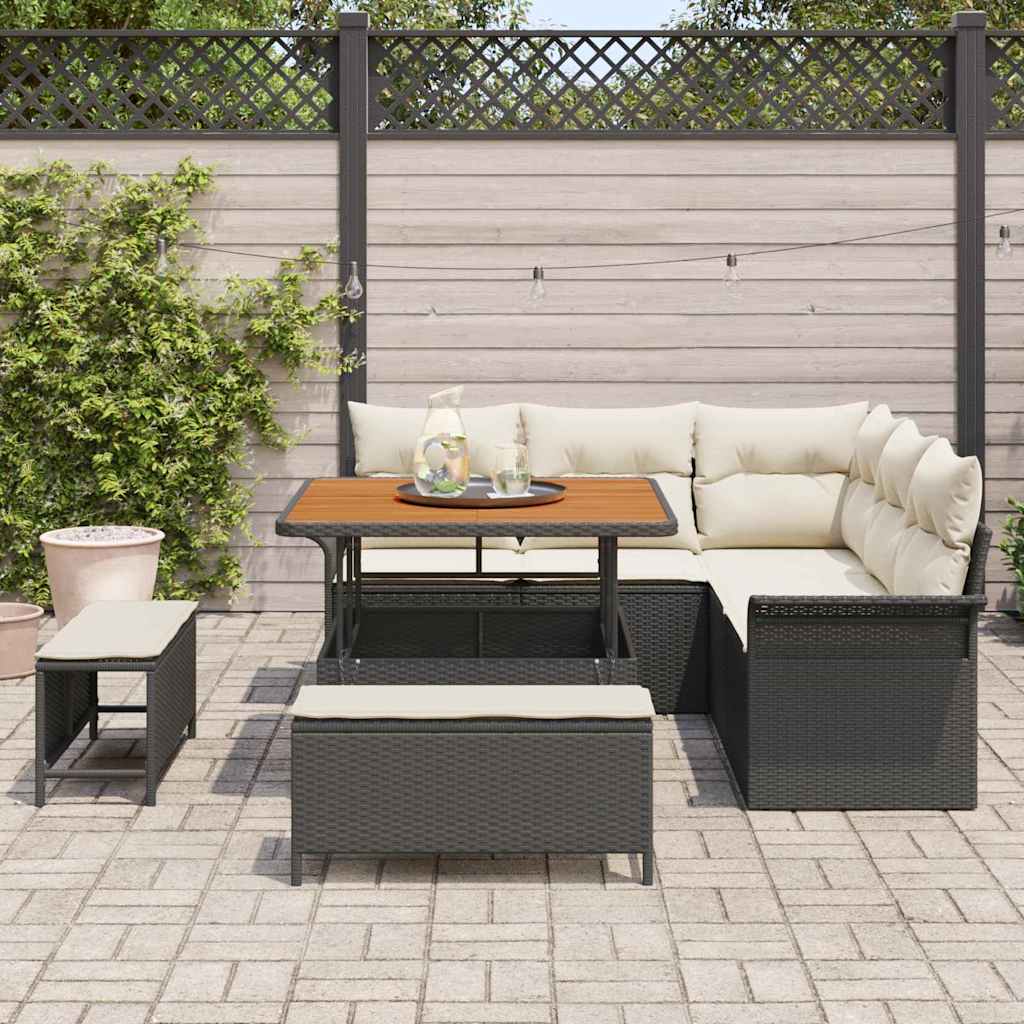 Tuin Sofa Set met kussen met opslag 8 pcs Zwart en Crème is nu te koop bij PeponiXL, paradijselijk wonen!