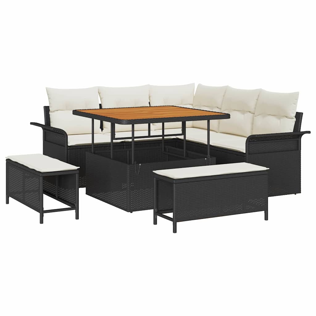 Tuin Sofa Set met kussen met opslag 8 pcs Zwart en Crème is nu te koop bij PeponiXL, paradijselijk wonen!