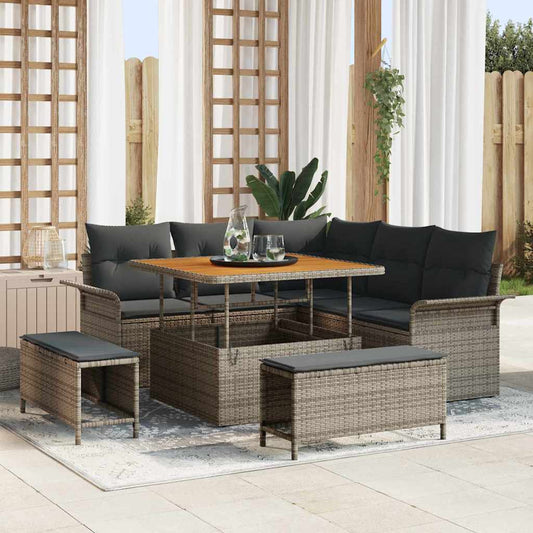 Tuin Sofa Set met kussen met opslag met kussen 8 pcs Grijs is nu te koop bij PeponiXL, paradijselijk wonen!
