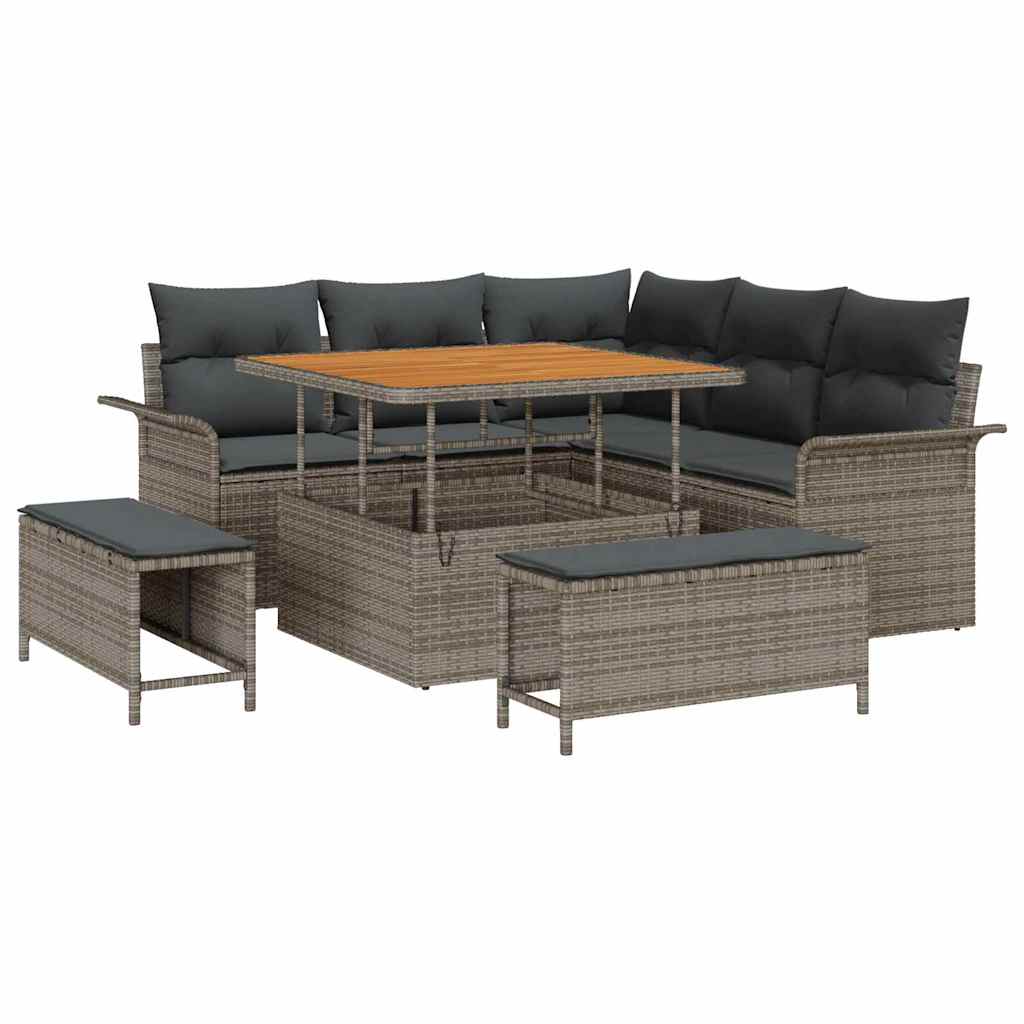 Tuin Sofa Set met kussen met opslag met kussen 8 pcs Grijs is nu te koop bij PeponiXL, paradijselijk wonen!