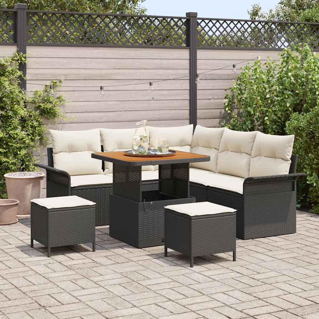 Tuin Sofa Set met kussen met opslag 8 pcs Zwart en Crème is nu te koop bij PeponiXL, paradijselijk wonen!