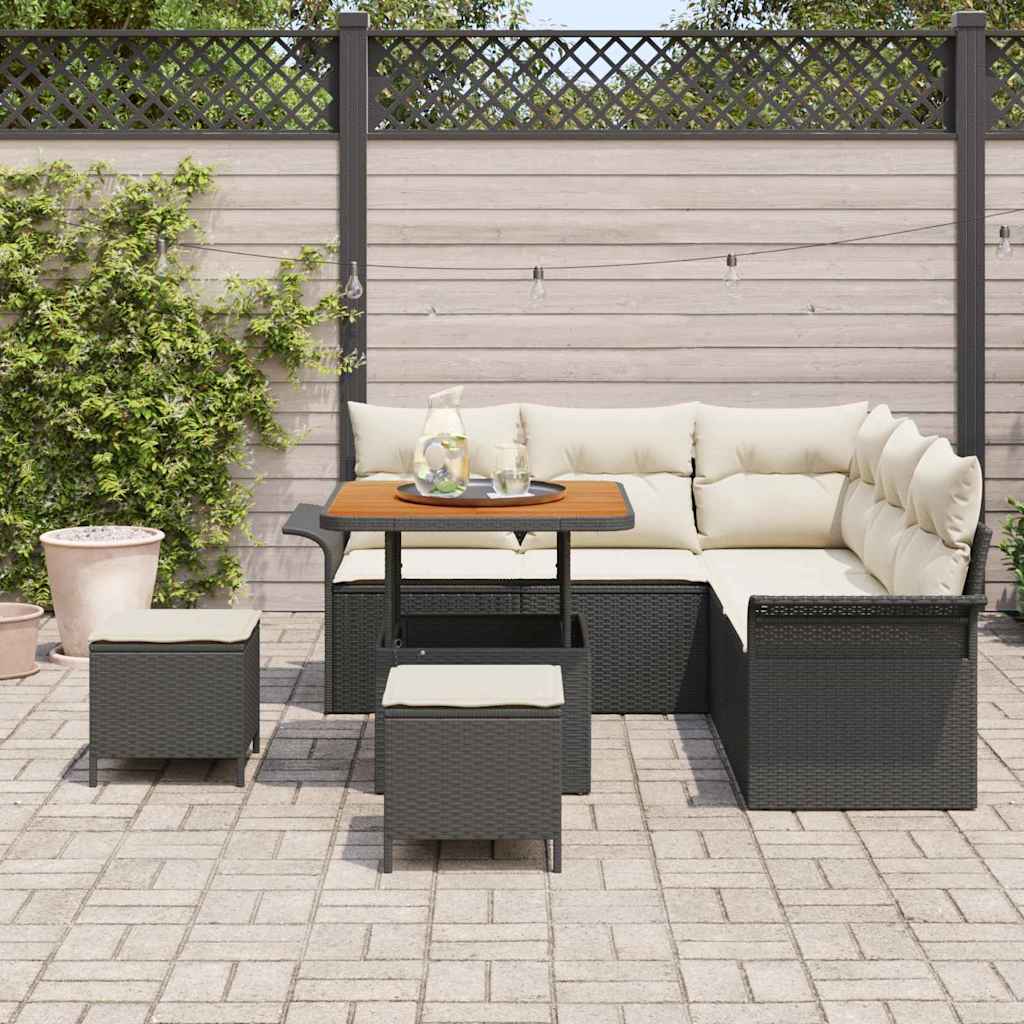 Tuin Sofa Set met kussen met opslag 8 pcs Zwart en Crème is nu te koop bij PeponiXL, paradijselijk wonen!