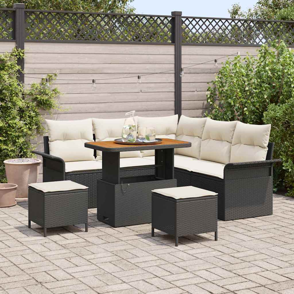Tuin Sofa Set met kussen met opslag 8 pcs Zwart en Crème is nu te koop bij PeponiXL, paradijselijk wonen!