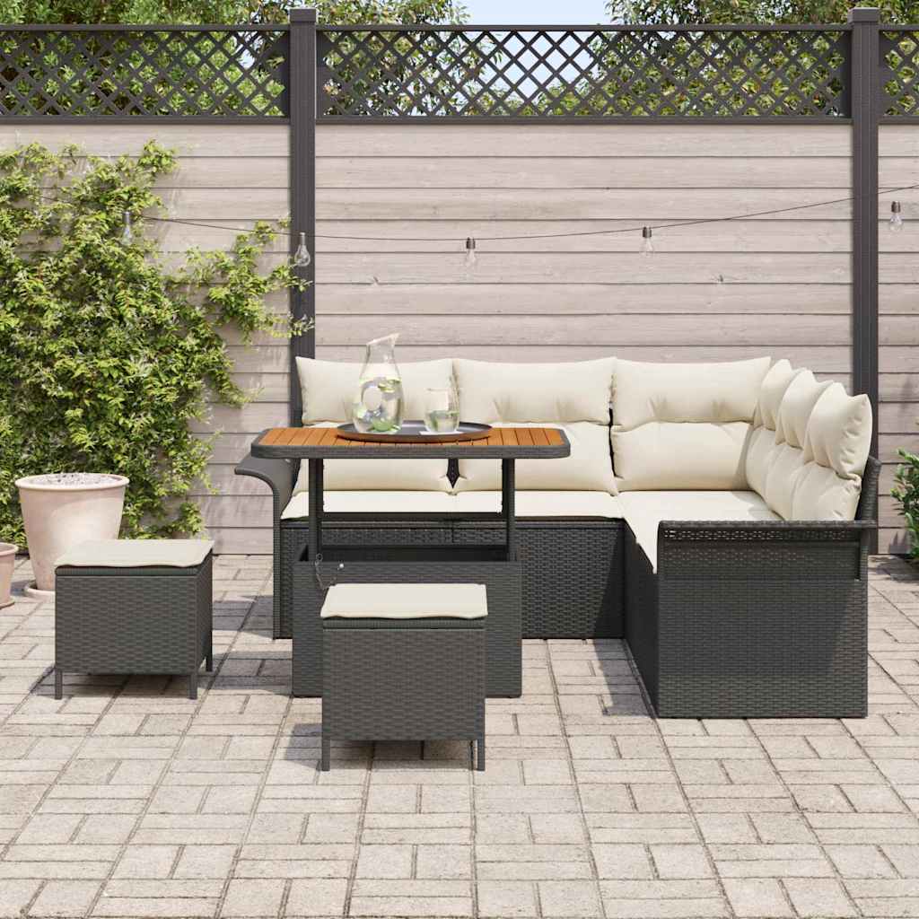 Tuin Sofa Set met kussen met opslag 8 pcs Zwart en Crème is nu te koop bij PeponiXL, paradijselijk wonen!