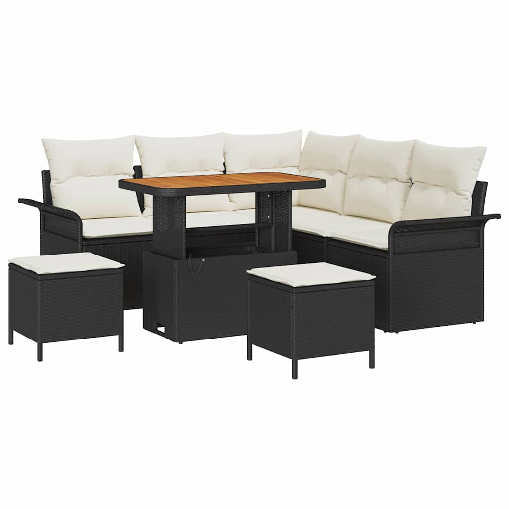 Tuin Sofa Set met kussen met opslag 8 pcs Zwart en Crème is nu te koop bij PeponiXL, paradijselijk wonen!