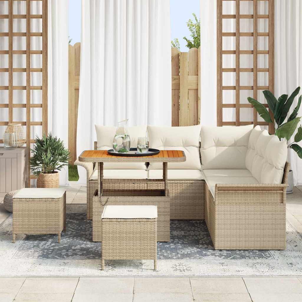 Tuin Sofa Set met kussen met opslag 8 pcs Beige en Crème is nu te koop bij PeponiXL, paradijselijk wonen!