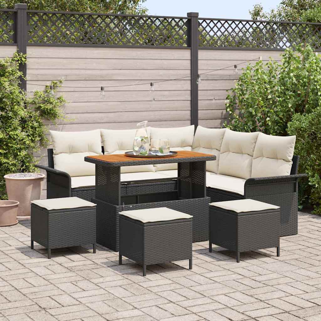 Tuin Sofa Set met kussen met opslag 9 pcs Zwart en Crème is nu te koop bij PeponiXL, paradijselijk wonen!