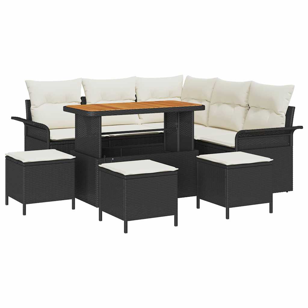Tuin Sofa Set met kussen met opslag 9 pcs Zwart en Crème is nu te koop bij PeponiXL, paradijselijk wonen!