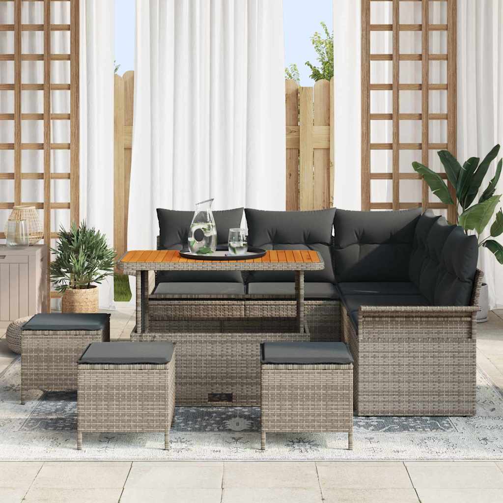 Tuin Sofa Set met kussen met opslag met kussen 9 pcs Grijs is nu te koop bij PeponiXL, paradijselijk wonen!