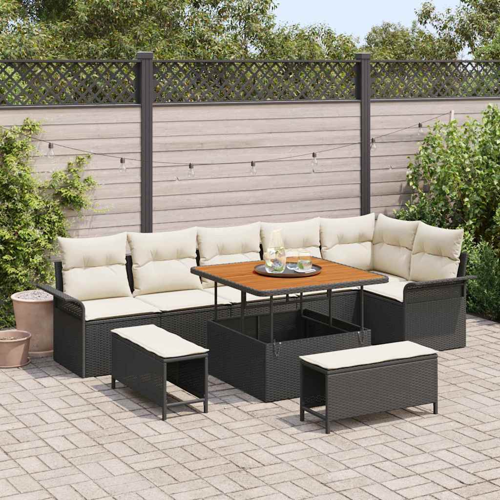 Tuin Sofa Set met kussen met opslag 9 pcs Zwart is nu te koop bij PeponiXL, paradijselijk wonen!