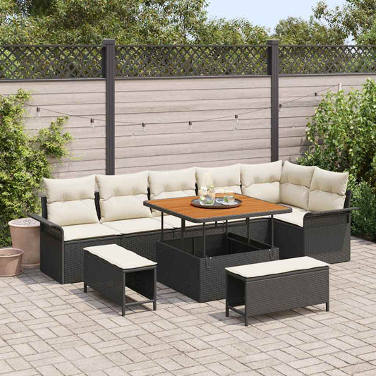 Tuin Sofa Set met kussen met opslag 9 pcs Zwart is nu te koop bij PeponiXL, paradijselijk wonen!