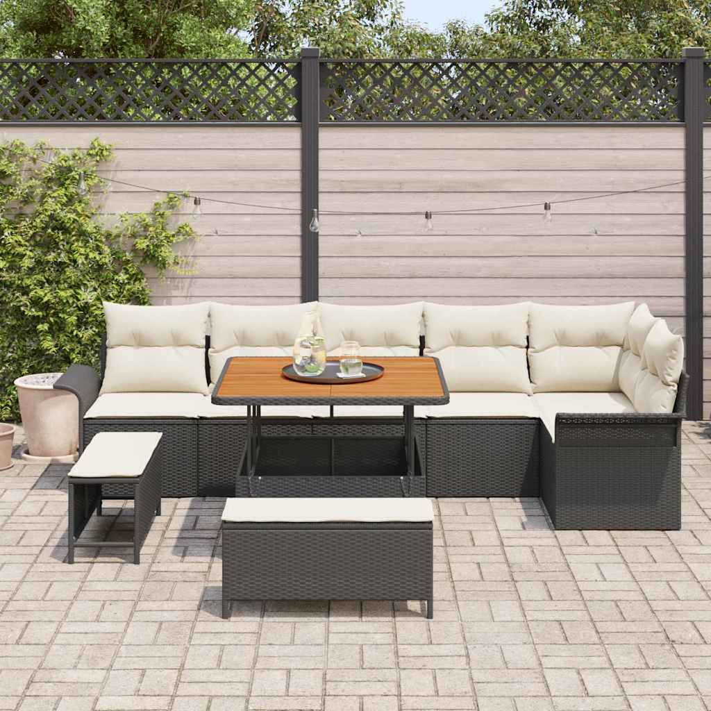 Tuin Sofa Set met kussen met opslag 9 pcs Zwart is nu te koop bij PeponiXL, paradijselijk wonen!