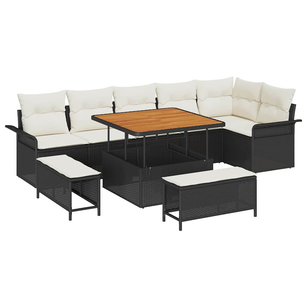 Tuin Sofa Set met kussen met opslag 9 pcs Zwart is nu te koop bij PeponiXL, paradijselijk wonen!