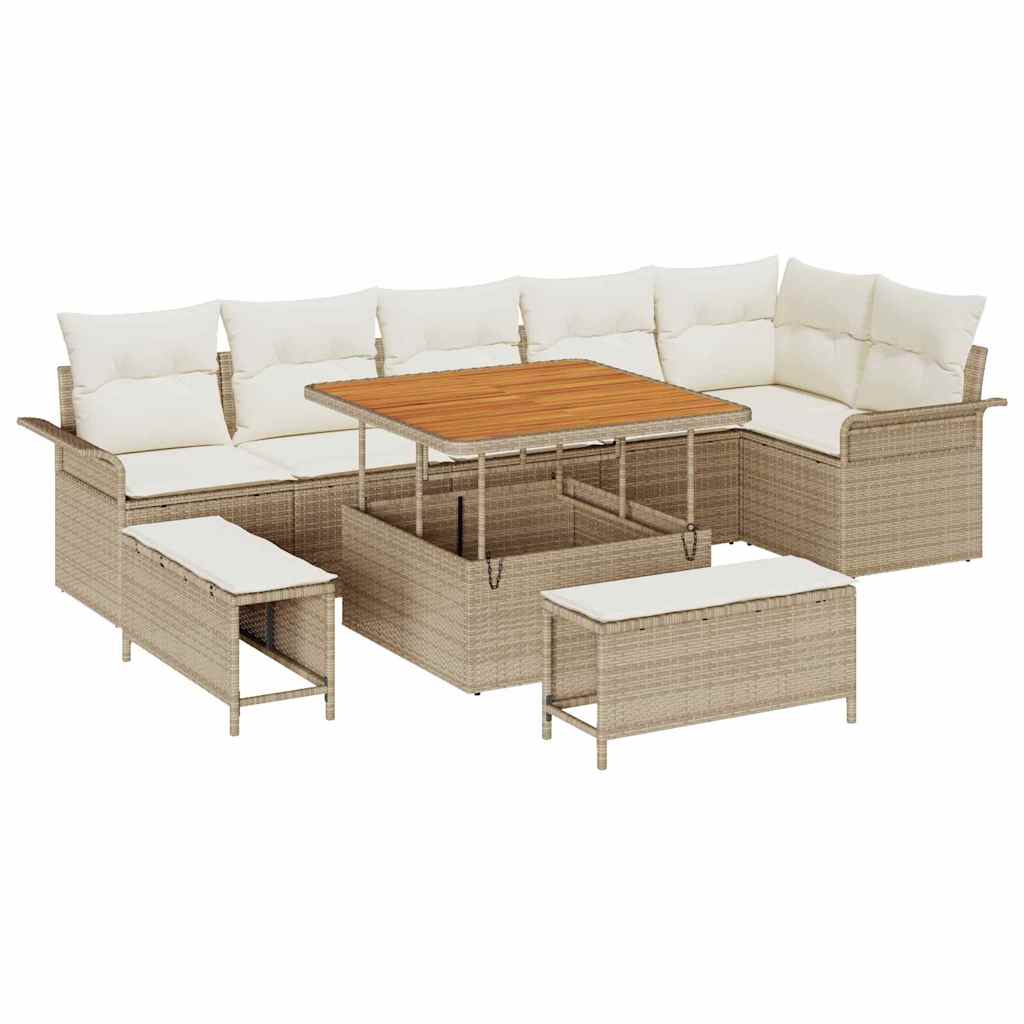 Tuin Sofa Set met kussen met opslag 9 pcs Beige en Crème is nu te koop bij PeponiXL, paradijselijk wonen!