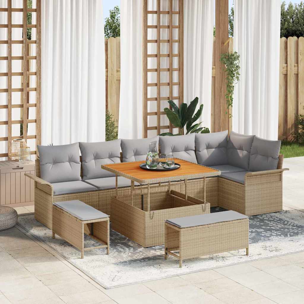 Tuin Sofa Set met kussen met opslag 9 pcs Beige en Licht Grijs is nu te koop bij PeponiXL, paradijselijk wonen!