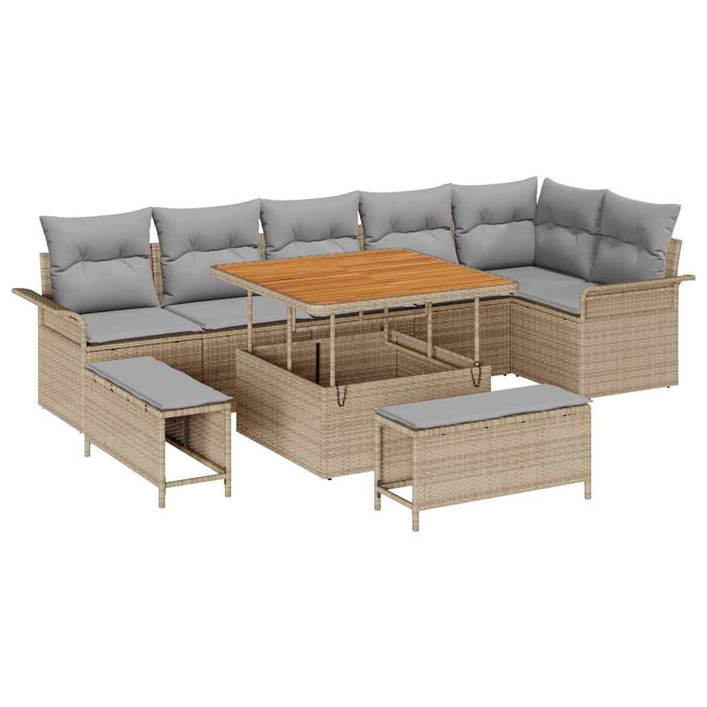 Tuin Sofa Set met kussen met opslag 9 pcs Beige en Licht Grijs is nu te koop bij PeponiXL, paradijselijk wonen!