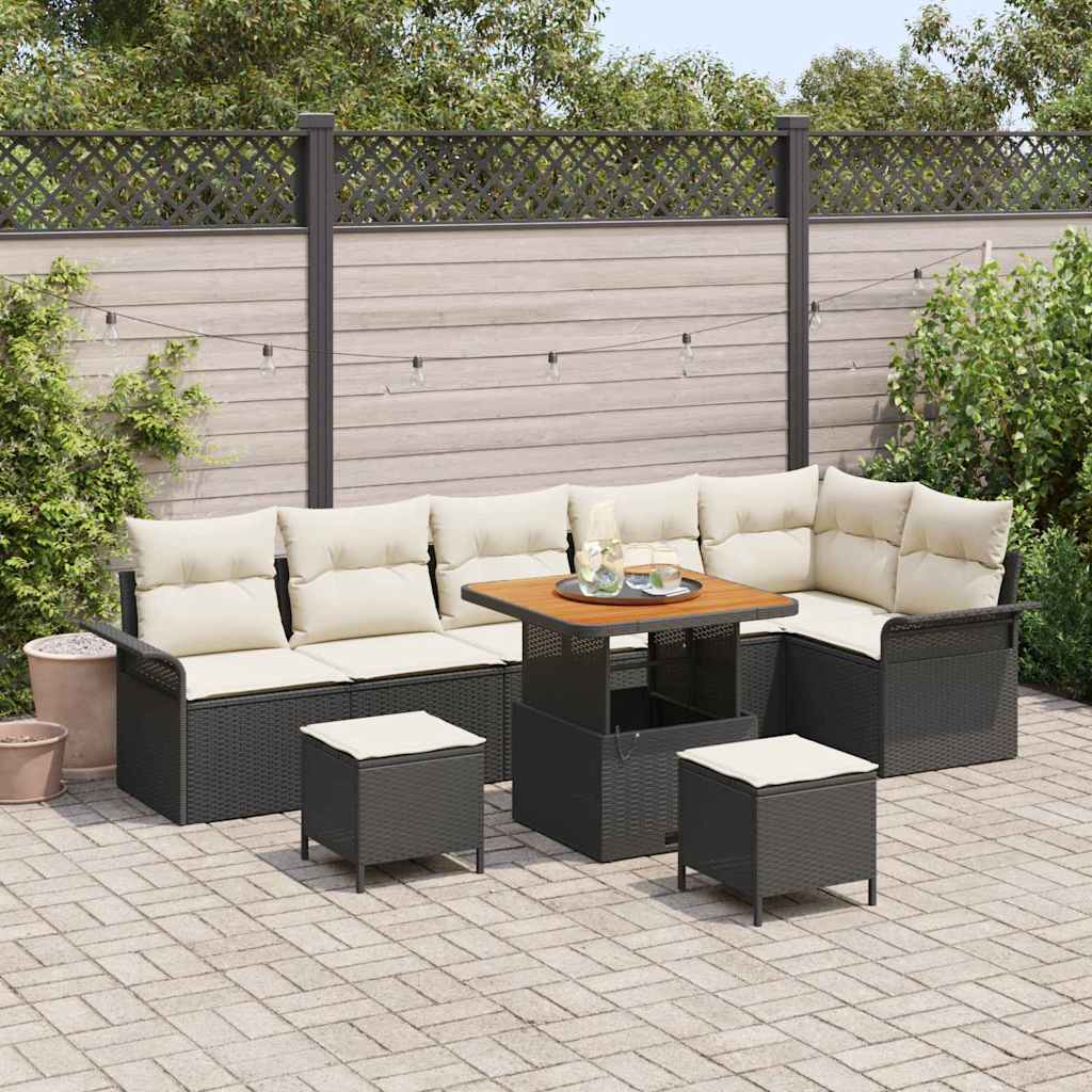 Tuin Sofa Set met kussen met opslag 9 pcs Zwart en Crème is nu te koop bij PeponiXL, paradijselijk wonen!