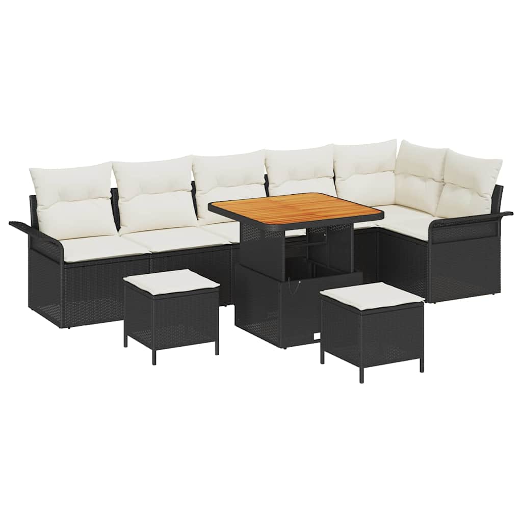 Tuin Sofa Set met kussen met opslag 9 pcs Zwart en Crème is nu te koop bij PeponiXL, paradijselijk wonen!