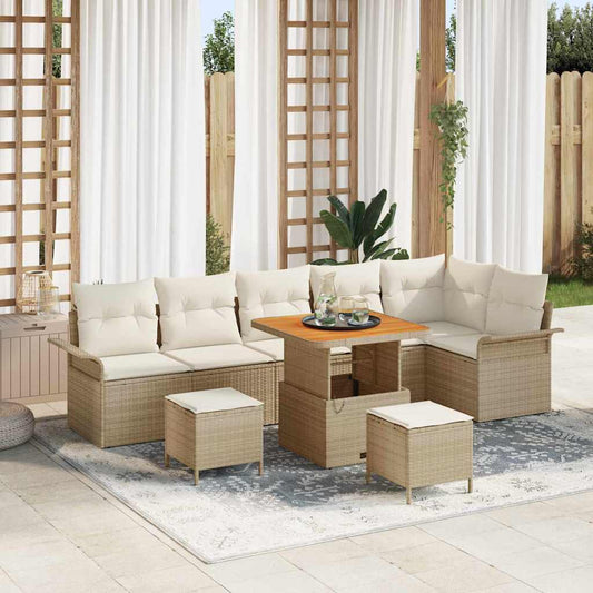 Tuin Sofa Set met kussen met opslag 9 pcs Beige en Crème is nu te koop bij PeponiXL, paradijselijk wonen!