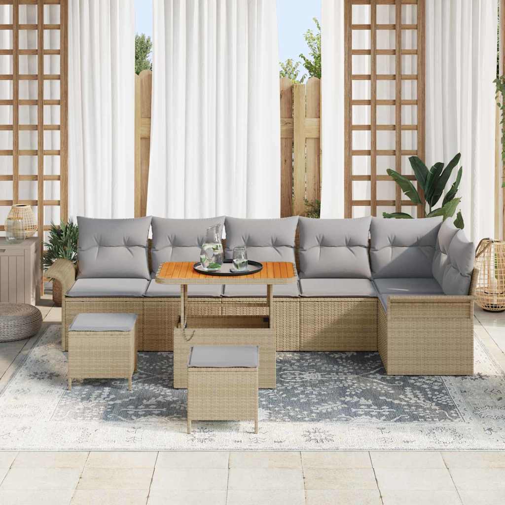 Tuin Sofa Set met kussen met opslag 9 pcs Beige en Licht Grijs is nu te koop bij PeponiXL, paradijselijk wonen!