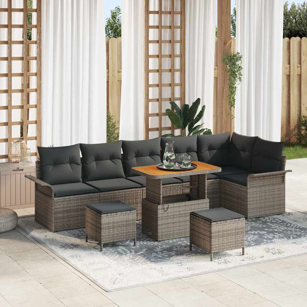 Tuin Sofa Set met kussen met opslag 9 pcs Grijs is nu te koop bij PeponiXL, paradijselijk wonen!