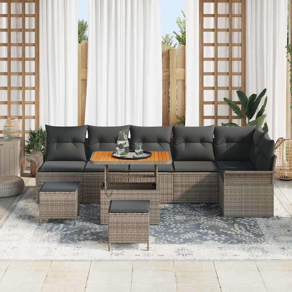 Tuin Sofa Set met kussen met opslag 9 pcs Grijs is nu te koop bij PeponiXL, paradijselijk wonen!
