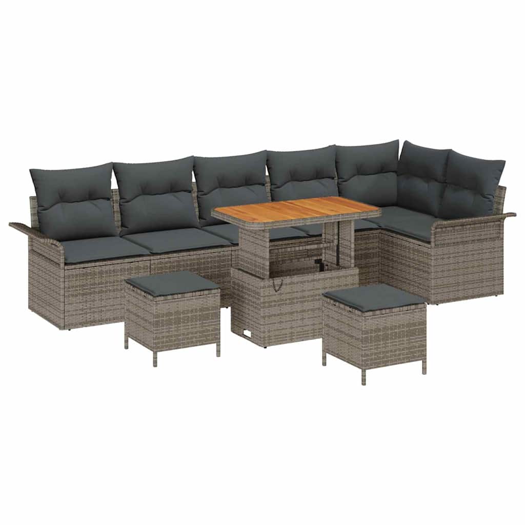 Tuin Sofa Set met kussen met opslag 9 pcs Grijs is nu te koop bij PeponiXL, paradijselijk wonen!