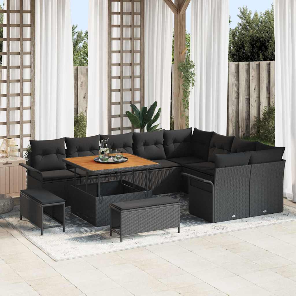 Tuin Sofa Set met kussen met opslag met kussen 12 pcs Zwart is nu te koop bij PeponiXL, paradijselijk wonen!