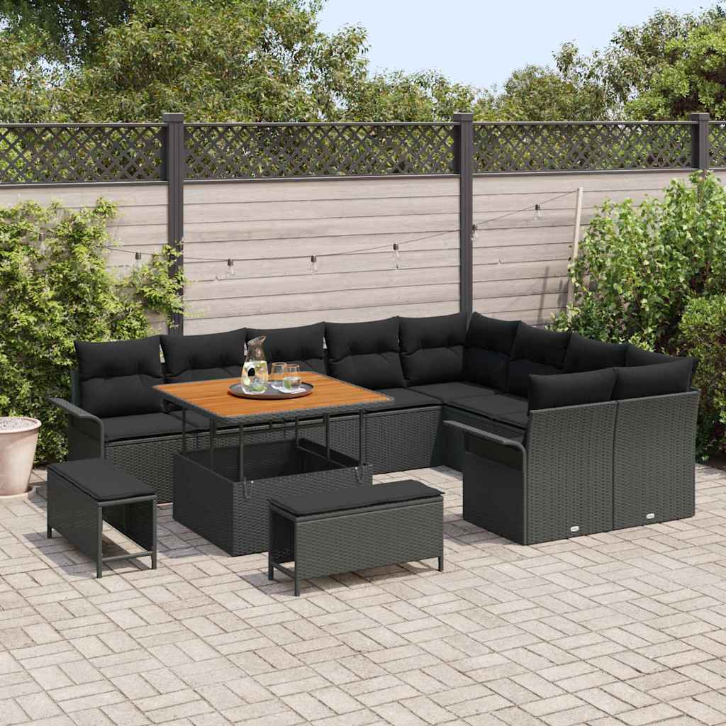 Tuin Sofa Set met kussen met opslag met kussen 12 pcs Zwart is nu te koop bij PeponiXL, paradijselijk wonen!
